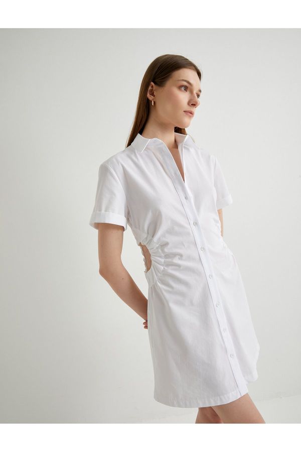 Koton Koton Mini Shirt Dress Window Detailed Buttoned Short Sleeve Cotton