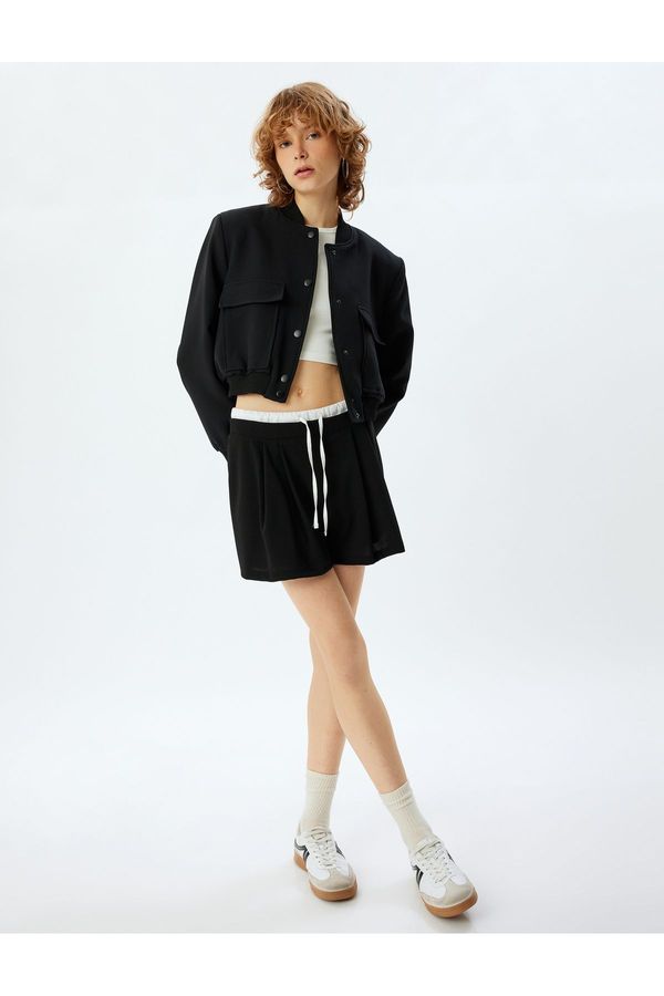 Koton Koton Mini Shorts Skirt Double Waist Detail Laced Crepe Comfortable Pattern