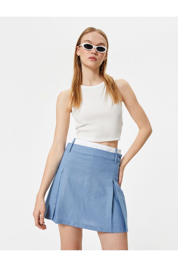 Koton Koton Mini Shorts Skirt Linen Blend Pleated Button Detailed Zippered