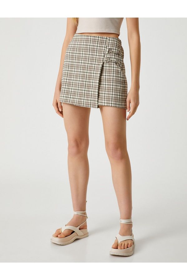 Koton Koton Mini Shorts Skirt Metal Accessory Detail Patterned Viscose Detail.