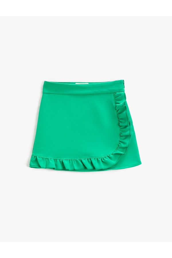 Koton Koton Mini Skirt With Frills, Double Breasted, Zipper Closure