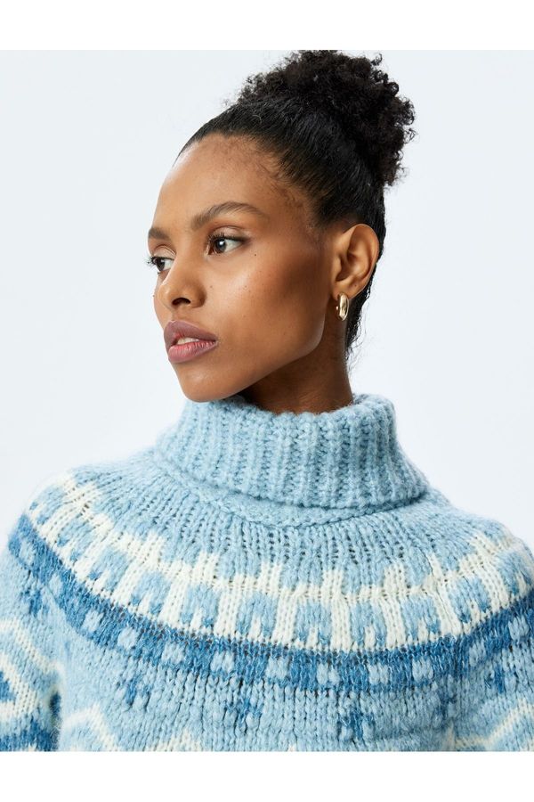 Koton Koton Mohair and Wool Blend Ethnic Patterned Long Sleeve Turtleneck Knitted Sweater