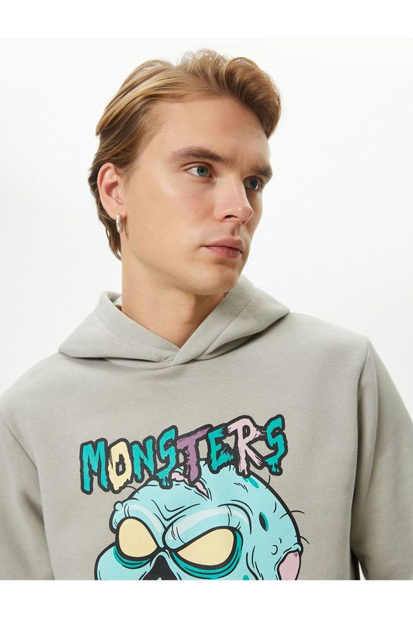 Koton Koton Monster Printed Hoodie Casual Fit Long Sleeve Ribbed