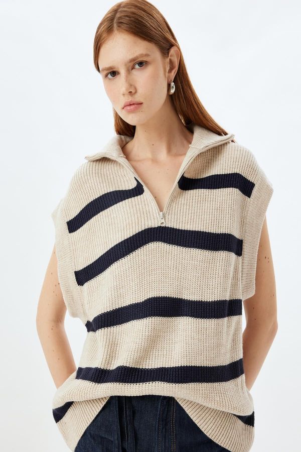 Koton Koton Navy Blue Striped Women's Vest