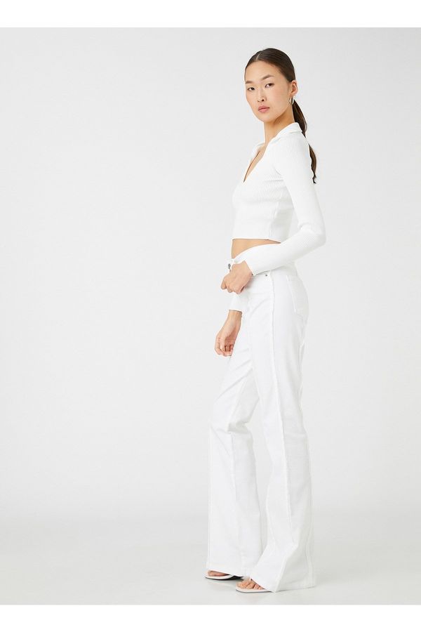 Koton Koton normalni pas Standard bele ženske hlače 3sal40008mw