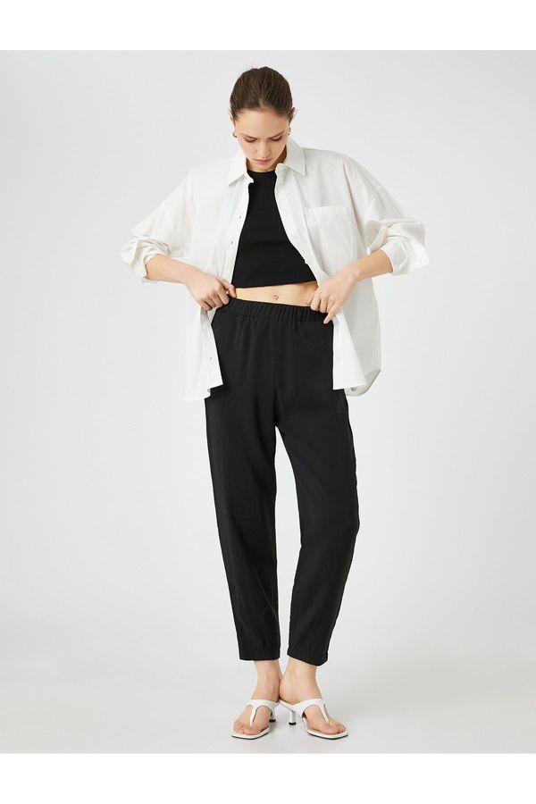 Koton Koton Normalni pas Standard črne ženske hlače 3sak40008pw