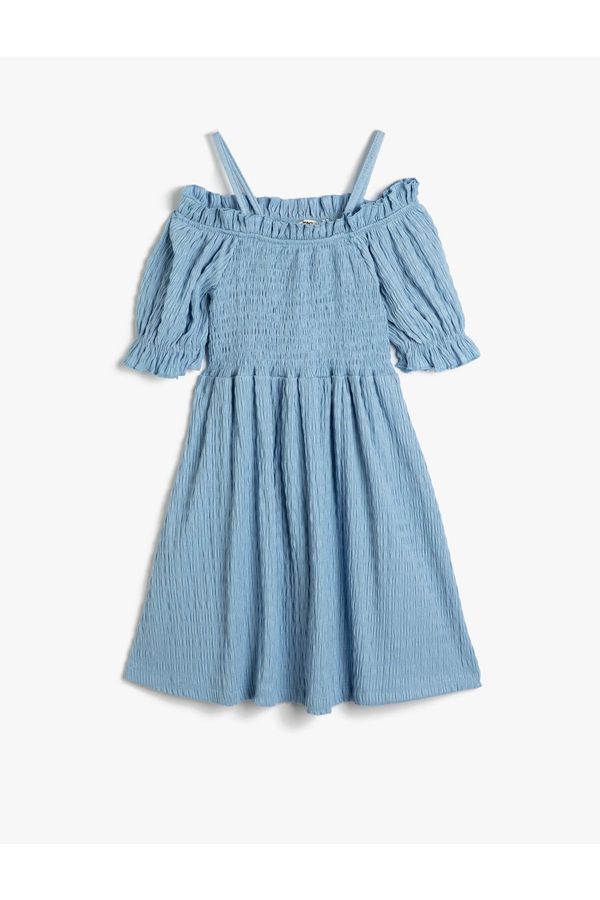 Koton Koton Off the Shoulder Short Sleeves Textured Midi Dress