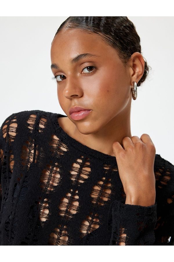 Koton Koton Openwork T-Shirt Long Sleeve Crew Neck