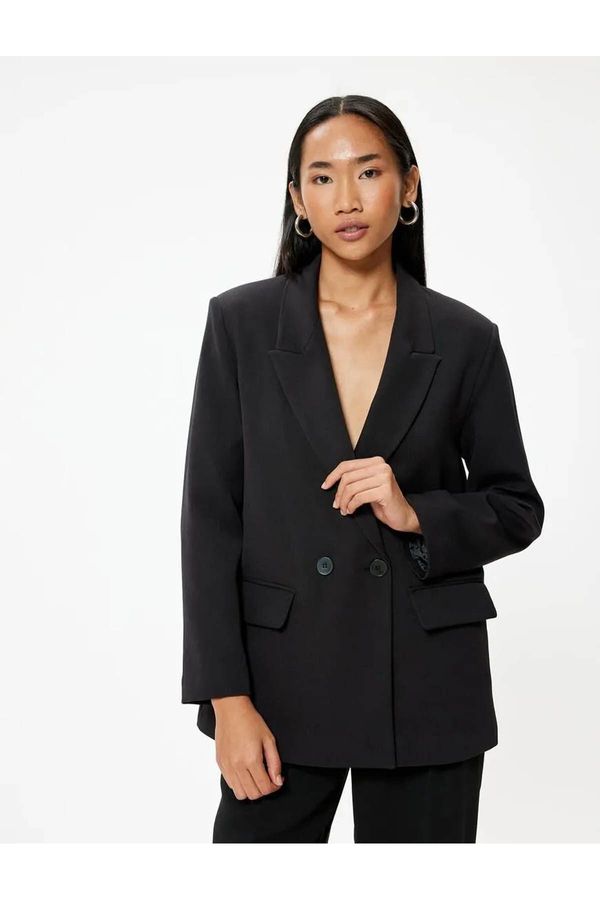 Koton Koton Oversize Blazer Jacket Double Breasted Reverse Collar Flap Pocket Detailed