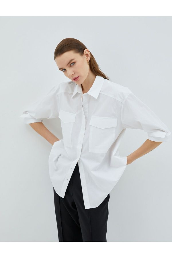 Koton Koton Oversize Cotton Shirt with Pocket Detail