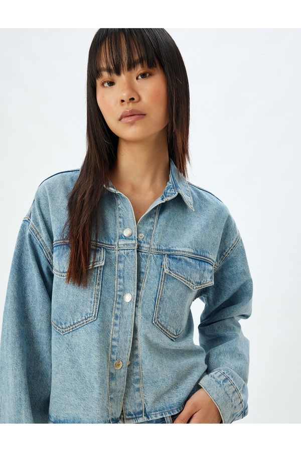 Koton Koton Oversize Denim Jacket Classic Collar Pocket Buttoned Cotton