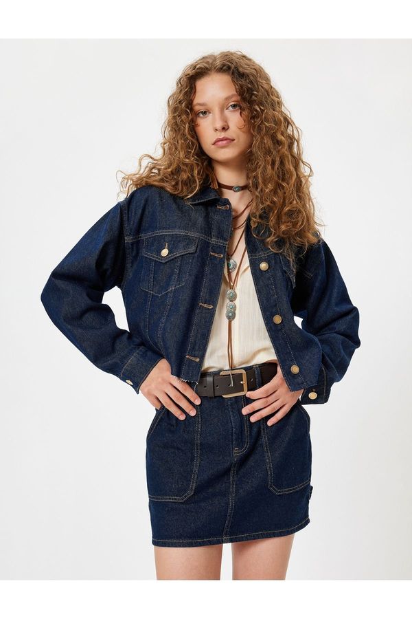 Koton Koton Oversize Denim Jacket with Pocket Detail and Classic Collar Buttons