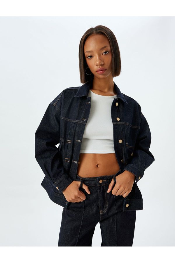 Koton Koton Oversize Denim Jacket with Stitching Detail, Classic Collar, Buttoned Pockets