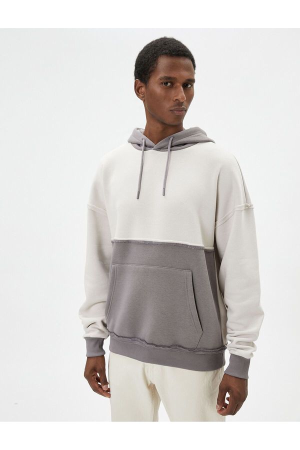 Koton Koton Oversize Hooded Sweatshirt Stitch Detail Kangaroo Pocket Color Block