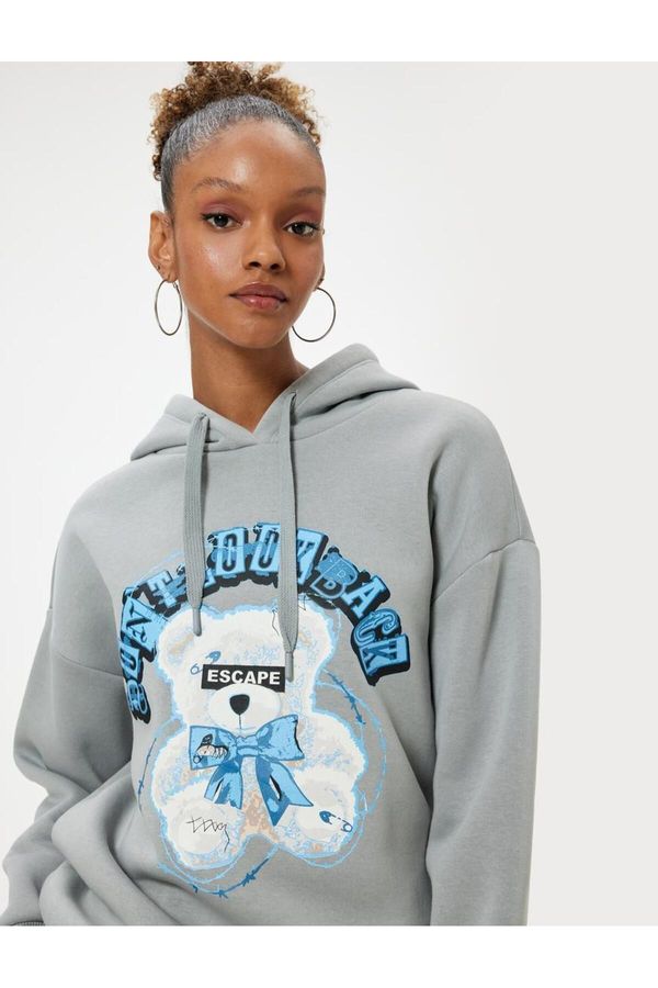 Koton Koton Oversize Hooded Sweatshirt with Teddy Bear Printed