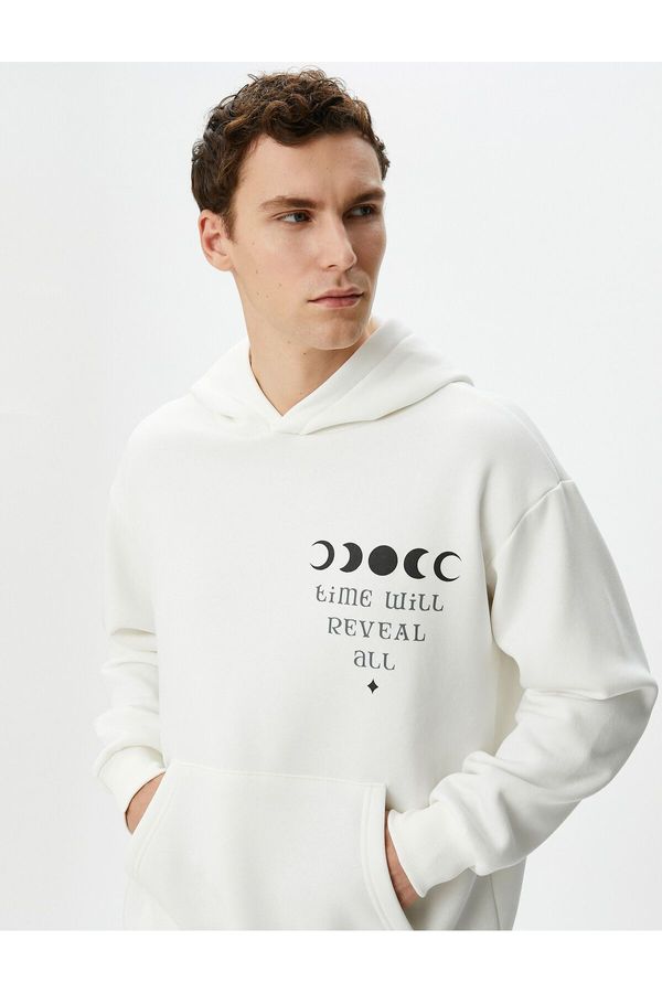 Koton Koton Oversize Hoodie with Printed Slogan on the Back and Kangaroo Pocket