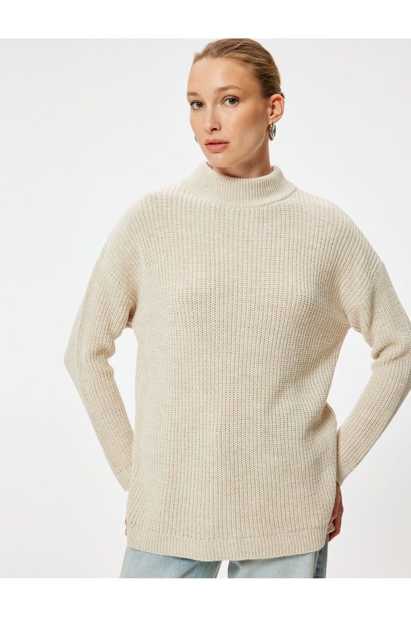 Koton Koton Oversize Knitwear Sweater Hip Length Stand Collar Long Sleeve Soft Texture