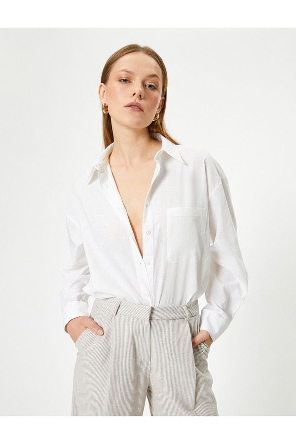 Koton Koton Oversize Linen Shirt Long Sleeve with Pockets