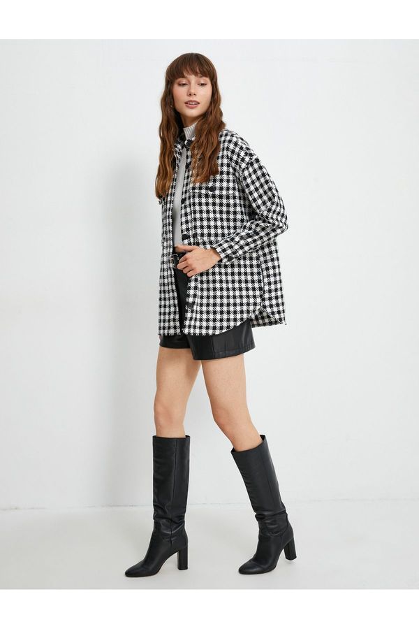 Koton Koton Oversize Lumberjack Shirt with Button Pocket Detail