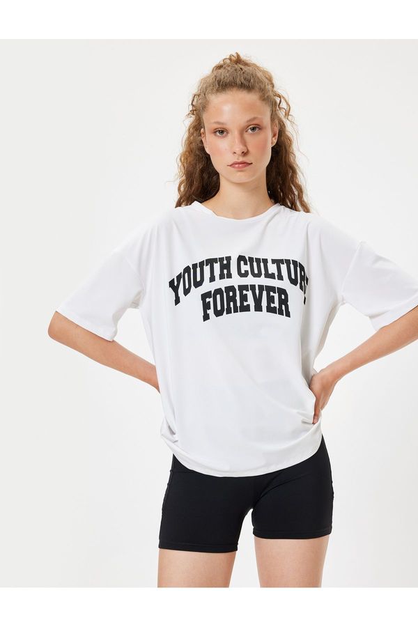 Koton Koton Oversize Sports T-Shirt Slogan Printed Crew Neck Short Sleeve