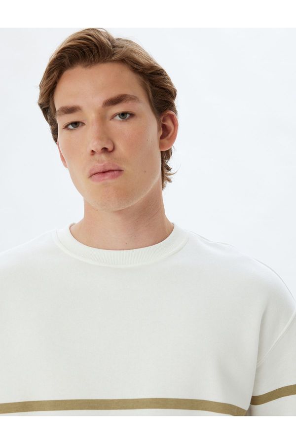 Koton Koton Oversize Sweatshirt Crew Neck Striped Raised Cotton Blend