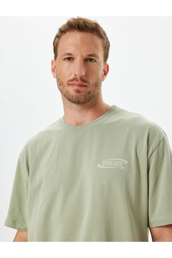 Koton Koton Oversize T-Shirt Slogan Printed Crew Neck Short Sleeve Cotton