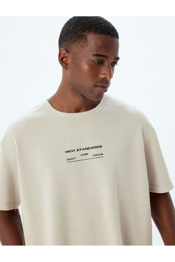 Koton Koton Oversize T-Shirt Slogan Printed Crew Neck Short Sleeve Cotton Blend