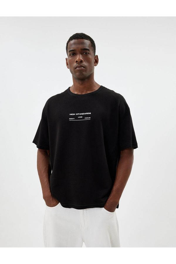 Koton Koton Oversize T-Shirt Slogan Printed Crew Neck Short Sleeve Cotton Blend