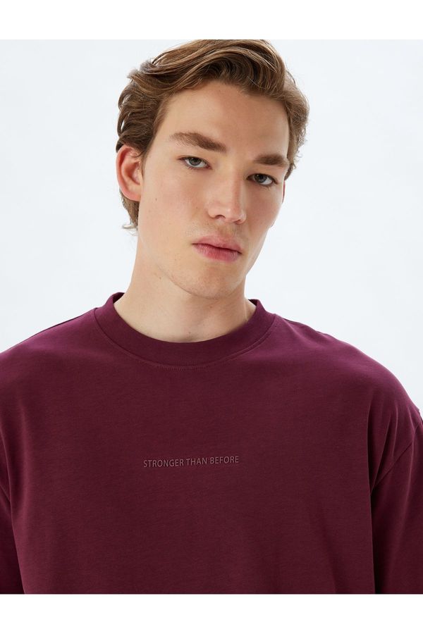 Koton Koton Oversize T-Shirt Slogan Printed Crew Neck Short Sleeve Cotton