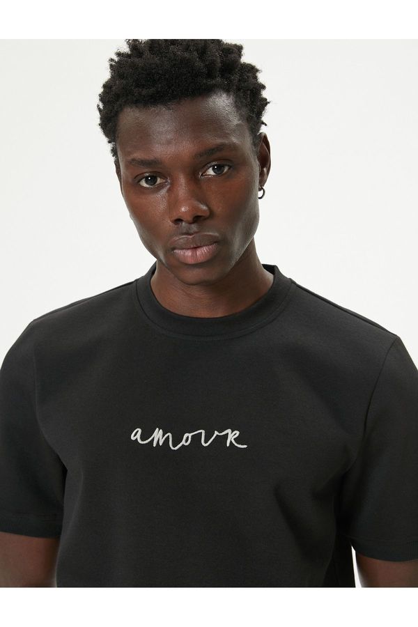 Koton Koton Oversize T-Shirt Slogan Printed Short Sleeve Crew Neck Cotton Blend