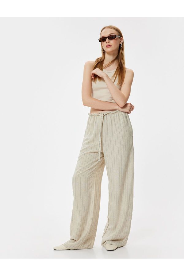 Koton Koton Oversize Trousers with Lace Waist Ruffle Detail and Pockets