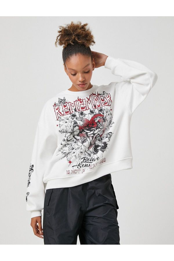 Koton Koton Oversized Sweatshirt Crew Neck Printed Long Sleeve