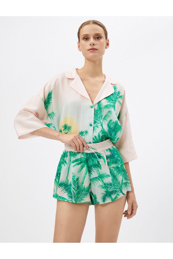 Koton Koton Pajama Bottom Shorts Tropical Patterned Lyocell with Tie Waist