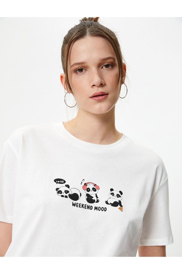 Koton Koton Panda Printed T-Shirt Short Sleeve Crew Neck Cotton