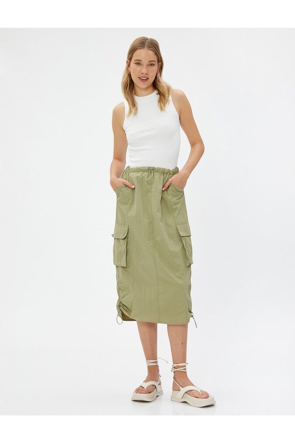 Koton Koton Parachute Skirt Midi with Big Pocket Stopper Detail