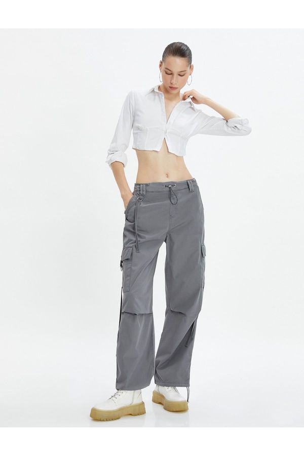 Koton Koton Parachute Trousers Oversize Pocket Elastic Waist Cotton Washed