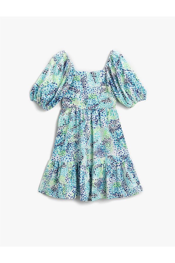 Koton Koton Patterned Midi Dress with Balloon Sleeves and Ruffles