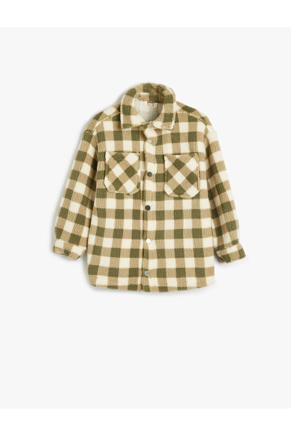 Koton Koton Plaid Fleece Shirt Jacket with Pocket