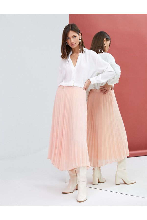 Koton Koton Pleated Midi Skirt Chiffon Asymmetrical Cut With Lined.