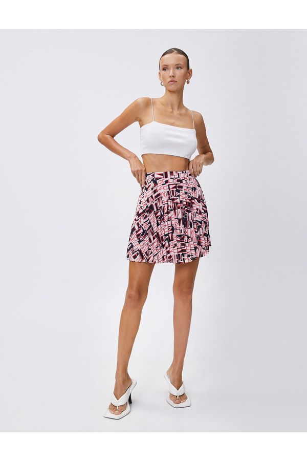 Koton Koton Pleated Mini Skirt Elastic Waist Letter Printed