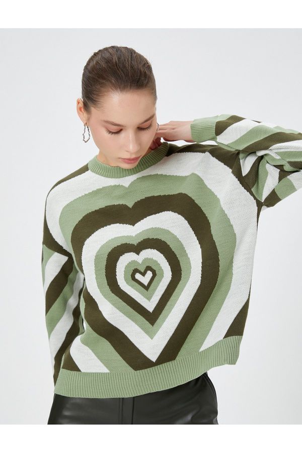 Koton Koton pletenina pulover s srcem večbarvni vrat posadke z dolgimi rokavi.