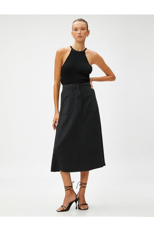 Koton Koton Pocket Midi Skirt Linen Blend