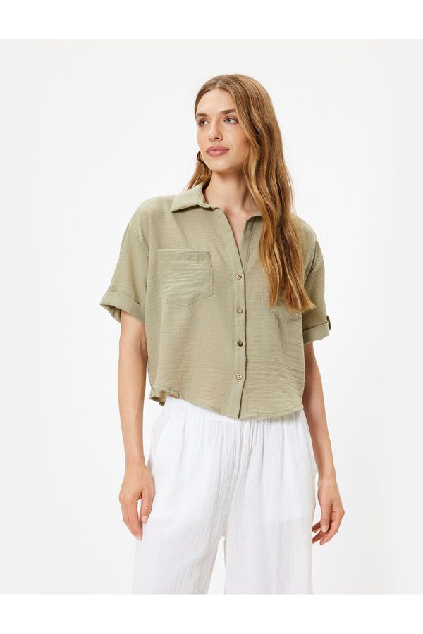 Koton Koton Pocket Shirt Short Sleeve Low Shoulder Classic Collar