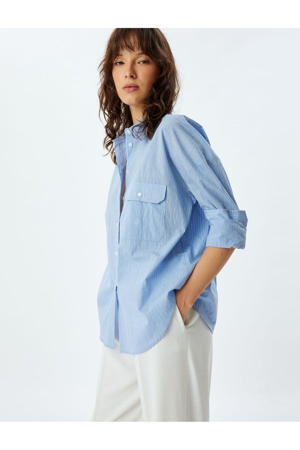 Koton Koton Pocket Textured Shirt Long Sleeve Regular Fit Cotton