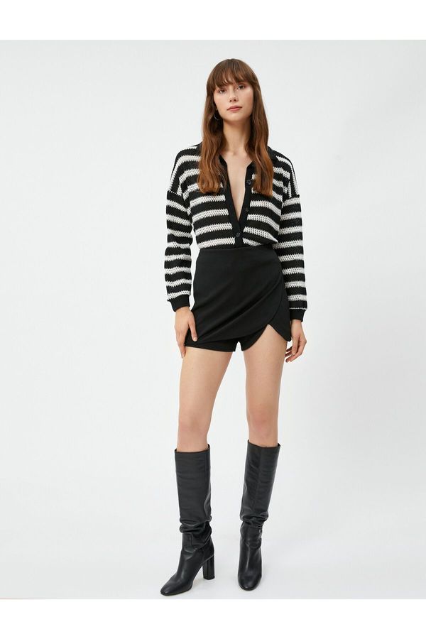 Koton Koton Polo Collar Cardigan Buttoned Long Sleeve Openwork