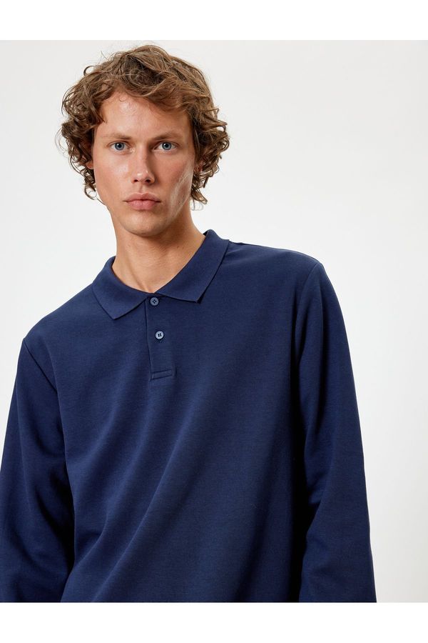 Koton Koton Polo Collar Sweatshirt Basic Buttoned Cotton Interlock Fabric