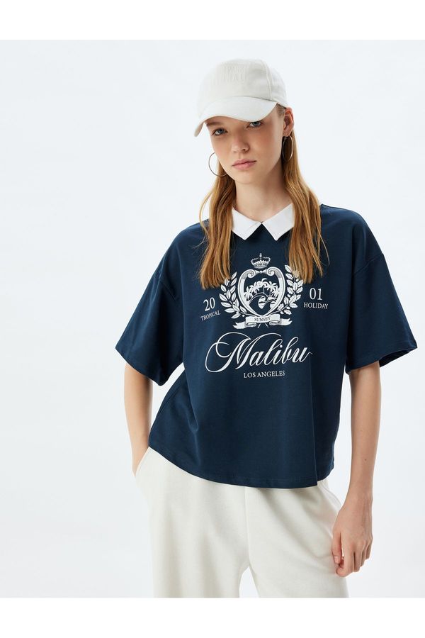 Koton Koton Polo Collar T-Shirt College Printed Short Sleeve