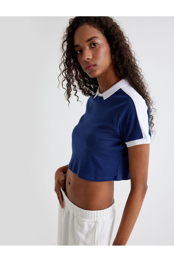 Koton Koton Polo Crop T-Shirt Short Sleeve Color Block