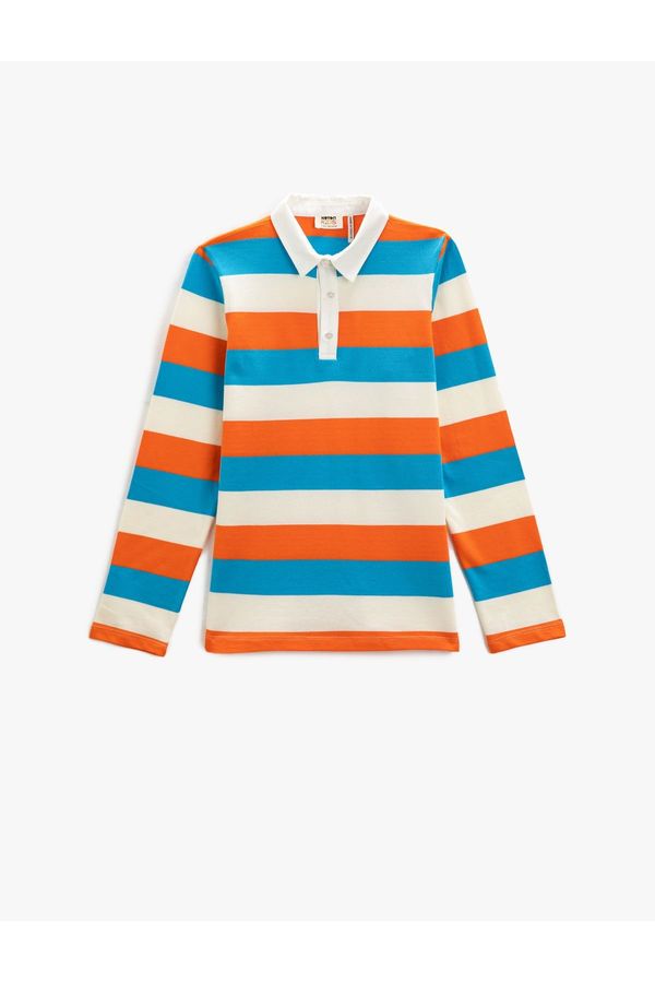 Koton Koton Polo Neck Long Sleeve T-Shirt with Button Detail