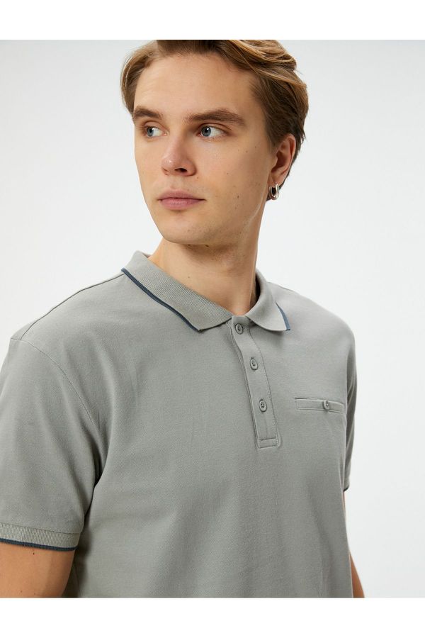 Koton Koton Polo Neck T-Shirt Slim Fit Buttoned Short Sleeve Piping